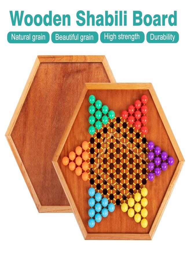 HOLYKING 12.6 Inchs Wooden Chinese Checkers with Drawer-Traditional Board Game with Set of 16mm 60+12 Colorful Acrylic Marbles, Classic Strategy Family Game for up to 6 Players - Image 5